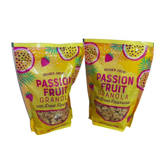 Trader Joes Passion Fruit Granola with Dried Raspberries 2 Pack Crunchy Breakfast Snack