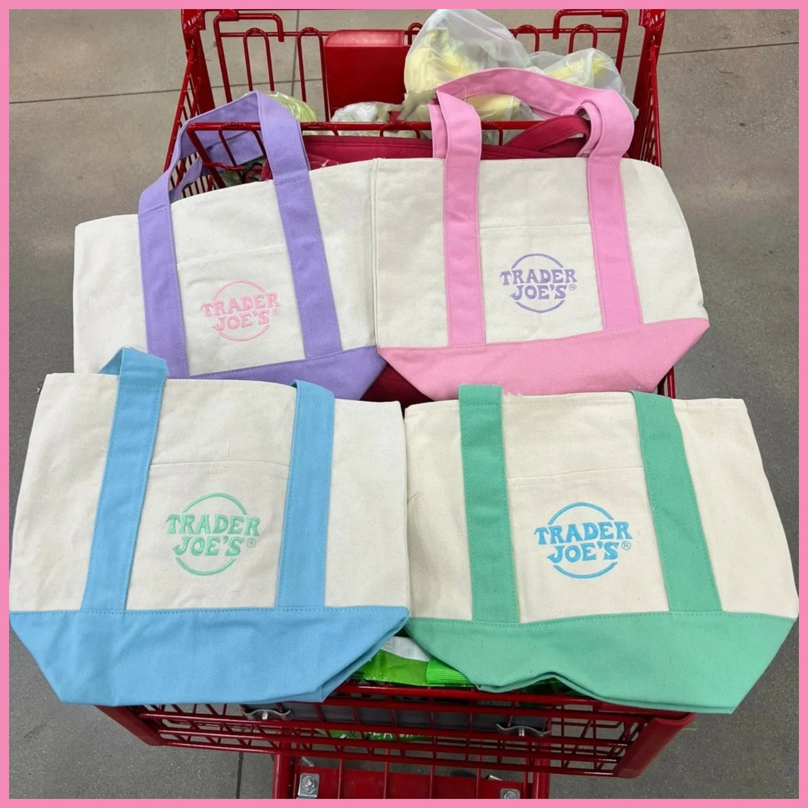 LANBB Trader Joe's Pastel Mini Canvas Tote Bags 2025 Seasonal LIMITED EDITION Set Of 4