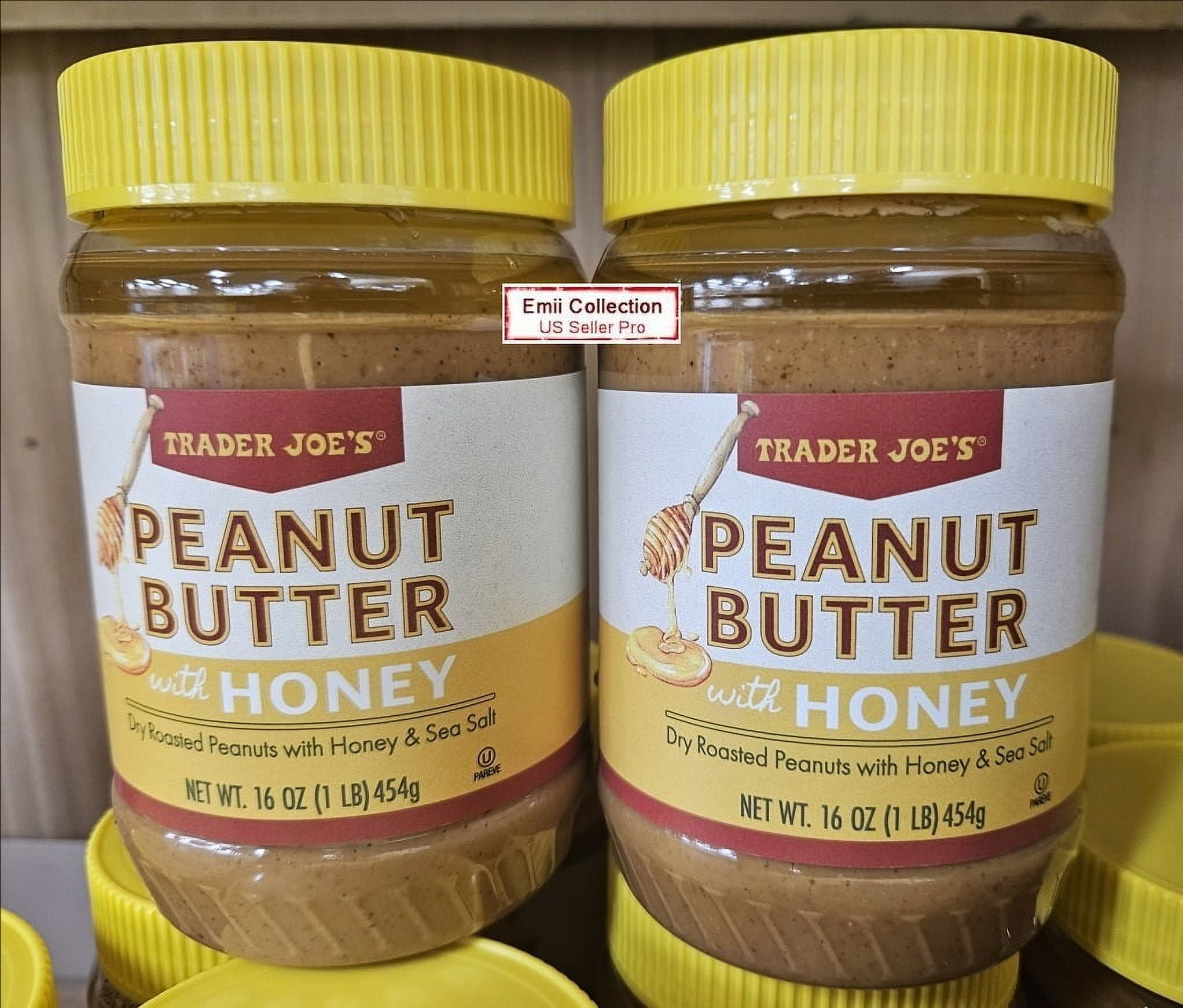 Trader Joe’s Peanut Butter with Honey Dry Roasted Peanuts with Honey & Sea Salt 16oz 454g (2 Jars)