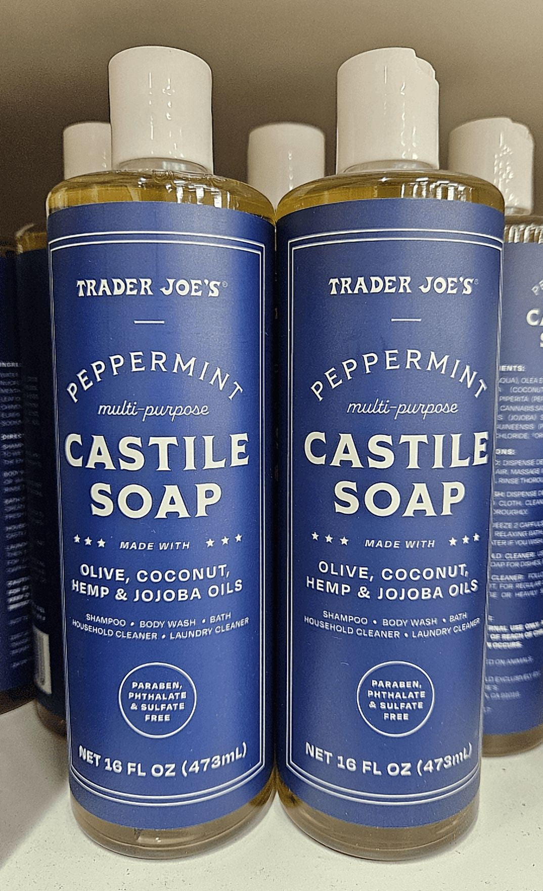 Trader Joe's Peppermint Multi-Purpose Castile Kitchen Soap 16fl oz 473ml (2 Bottles)
