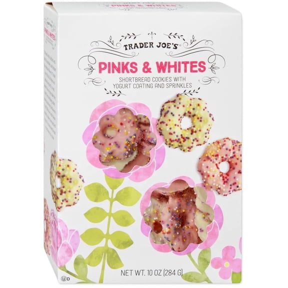 Trader Joe's Pinks & Whites Cookies Shortbread Cookies with Yogurt Coating and Sprinkles 10 oz
