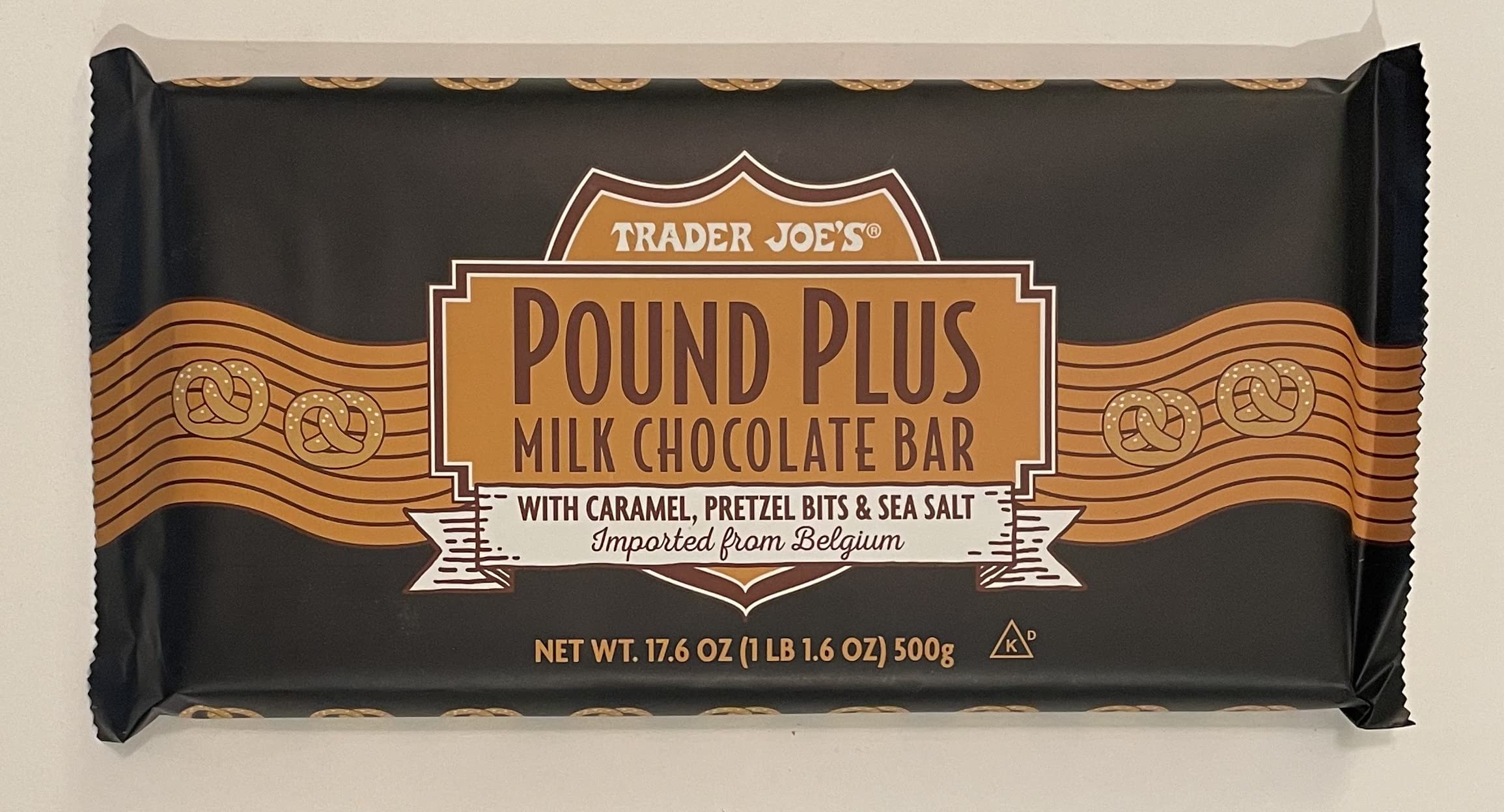 Trader Joe's Pound Plus Milk Chocolate Bar with Caramel, Pretzel Bits