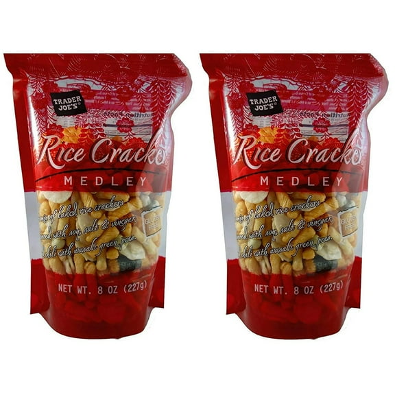 Trader Joes Rice Crackers Medley Spicy & Savory Asian Snack Mix with Soy Sauce, Chili, Salt & Vinegar, and Green Peas, 8 oz Bag (2-Pack)