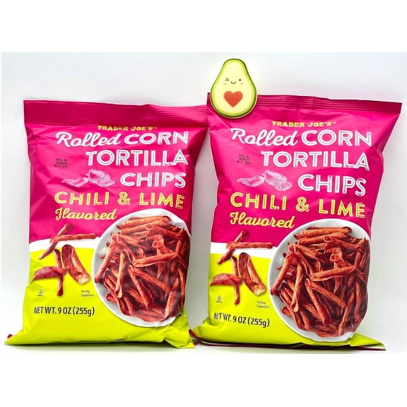 Trader Joe's Rolled Corn Tortilla Chips Chili & Lime Flavored - Pack of 2 with Bonus Bag Clip