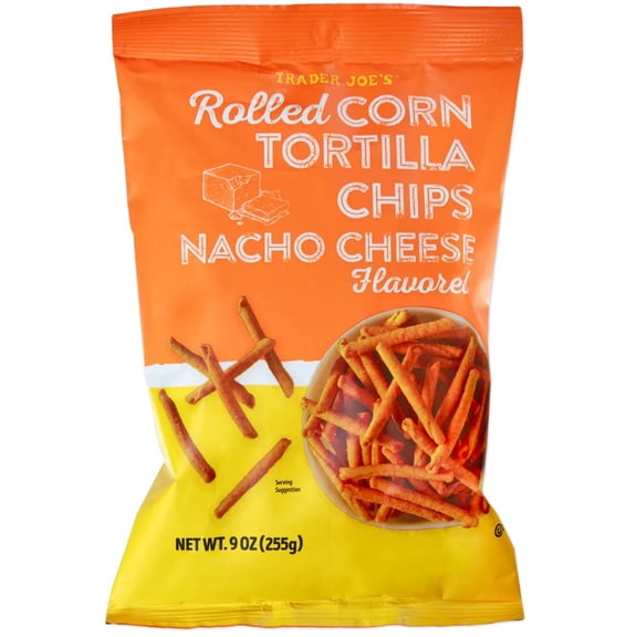 Trader Joe's Rolled Corn Tortilla Chips, Nacho Cheese Flavored, 9 oz