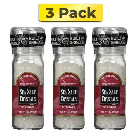 Trader Joe's Sea Salt Crystals with Built-in Grinder 3.3 Ounce, 3 Pack