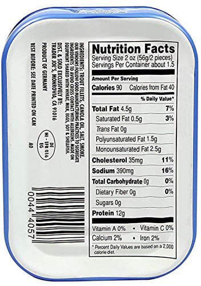 Trader Joe's Smoked Trout Fillets in Oil Skinless 3.9 oz Tin, (6 Pack