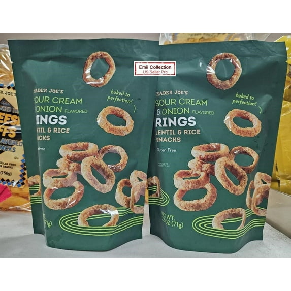 Trader Joe's Sour Cream & Onion Flavored Rings Lentile & Rice Snacks 2.5oz 71g (2 Bags)