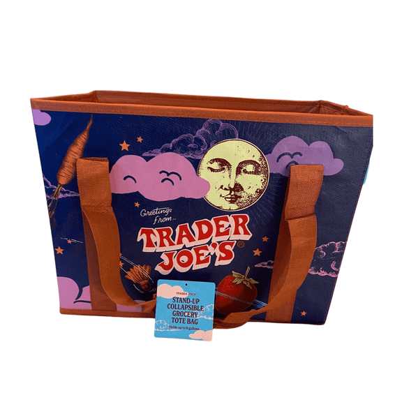 Trader Joes Stand Up Collapsible Grocery Tote Bag, 15 x 9.5 x 10.5 inches