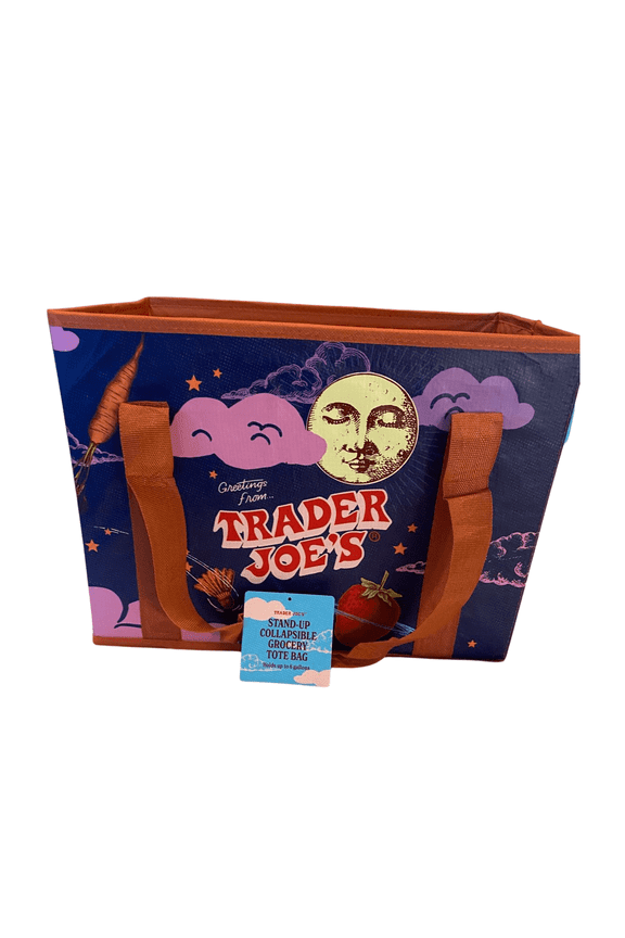 Trader Joes Stand Up Collapsible Grocery Tote Bag, 15 x 9.5 x 10.5 inches
