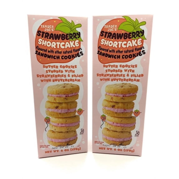 Trader Joe's Strawberry Shortcake Sandwich Cookies 6 oz (170g) Each -Pack of 2