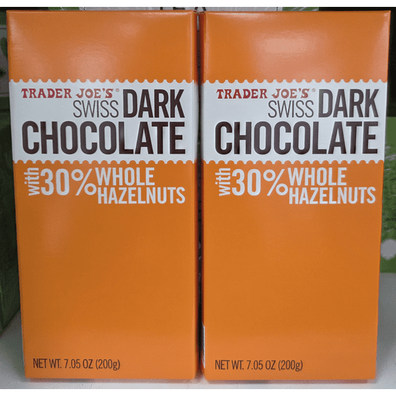 Trader Joe's Swiss Dark Chocolate with 30% Whole Hazelnuts 7.05oz 200g (2 Bars)