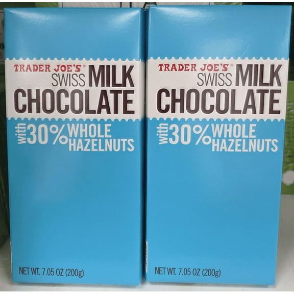 Trader Joe's Swiss Milk Chocolate with 30% Whole Hazelnuts 7.05oz 200g (2 Bars)