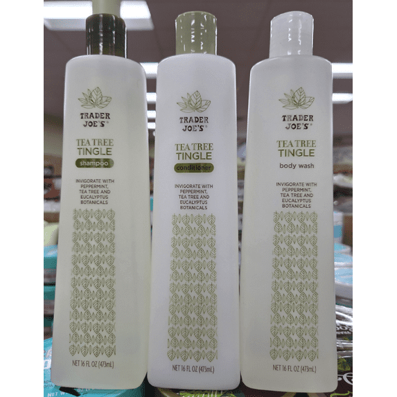 Trader Joe's Tea Tree Tingle Shampoo & Conditioner & Body Wash 16fl oz 473ml (3 Bottles)