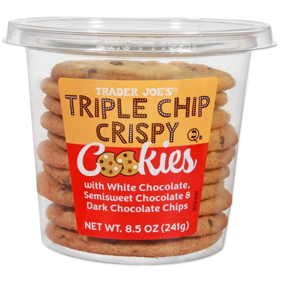 Trader Joe's Triple Chip Crispy Cookies with White Chocolate, Semisweet Chocolate & Dark Chocolate Chips, 8.5 oz