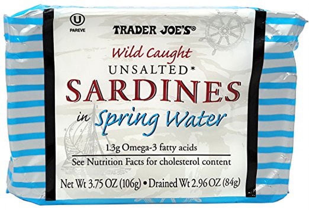 Trader Joe's Unsalted Sardines in Spring Water, (Pack of 6), 3.75 oz Tin