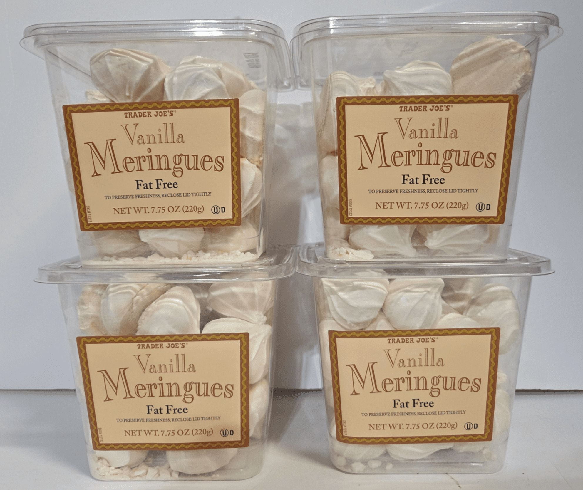 Trader Joes Vanilla Meringues Gluten & Fat Free 7.75oz 220g (4 Tubs)