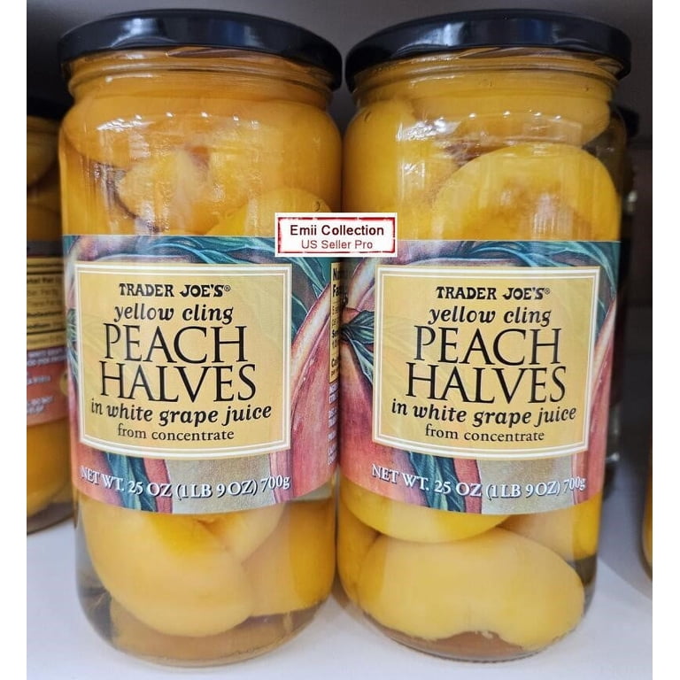 Trader Joe's, Yellow Cling Peach Halves, 25oz, in white grape