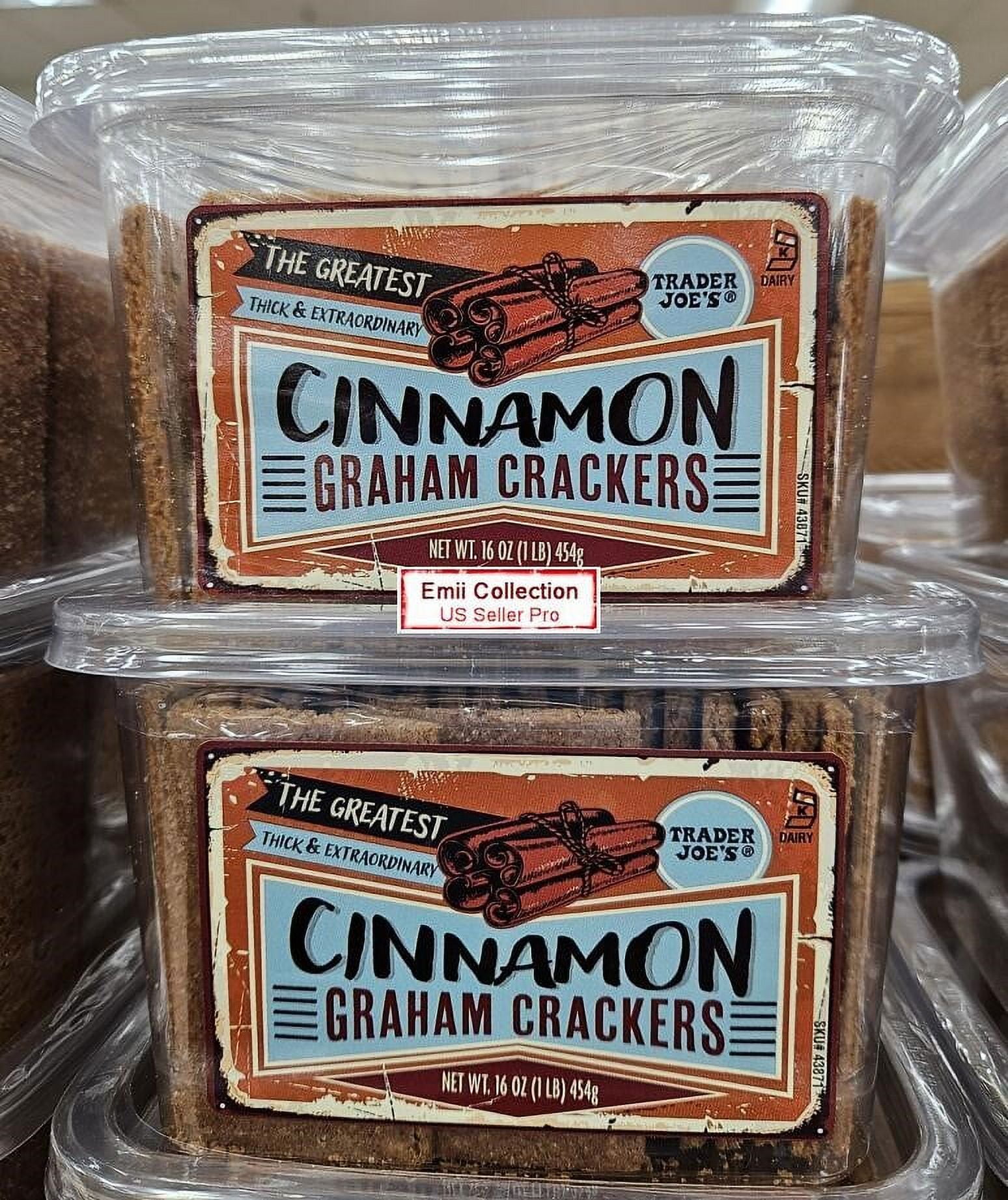 Trader Joe's the Greatest Thick \u0026 Extraordinary Cinnamon Graham Crackers 16oz 454g (2 Tubs)