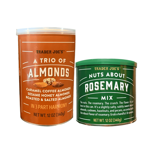 Trader Joes About Rosemary Mix 12 oz and a Trio of Almonds Nuts 12 oz 1 Flavor Each - Pack of 2