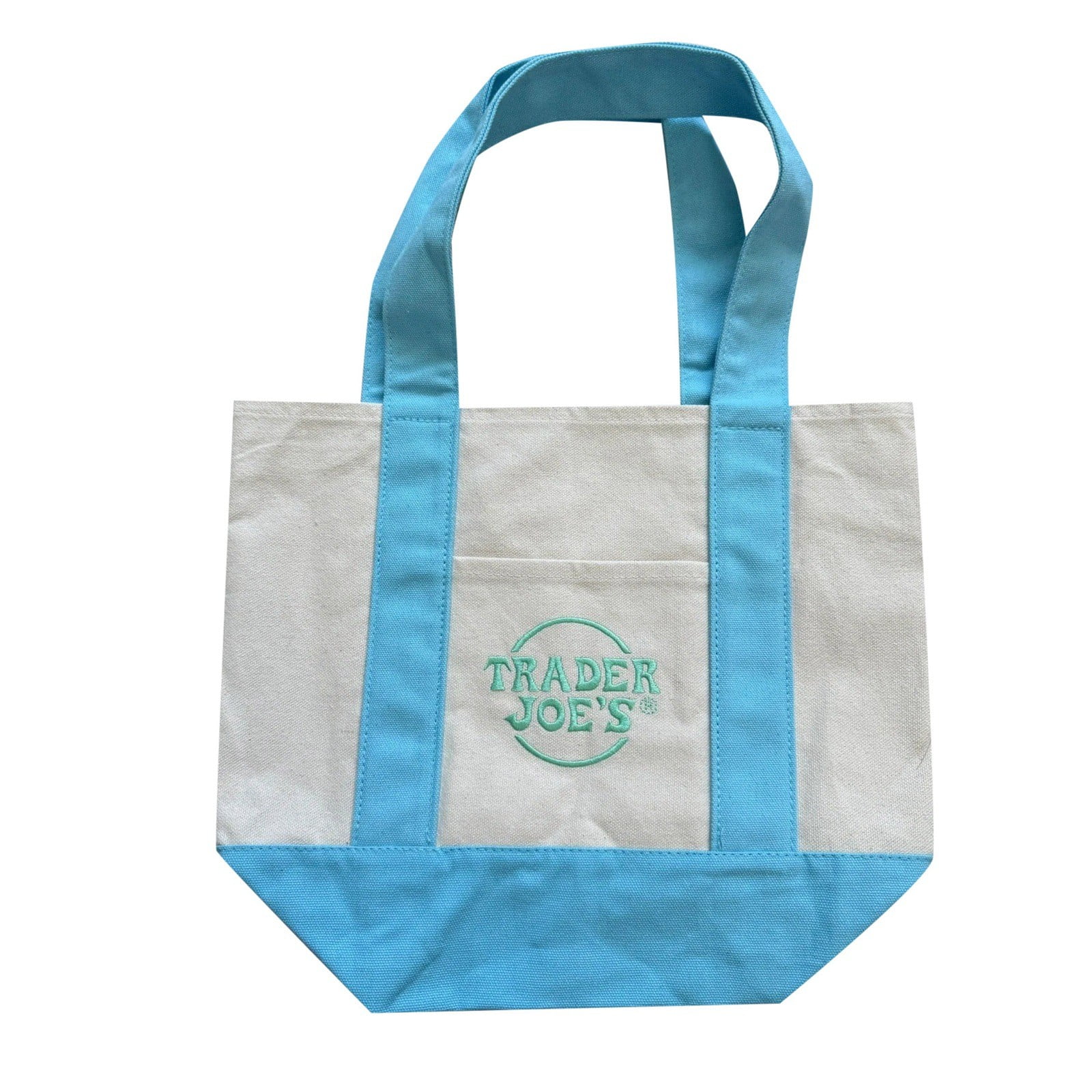 Trader Joes Large Tote Bag Navy Blue – Baumwoll-Leinen, Bestickt, Faltbar
