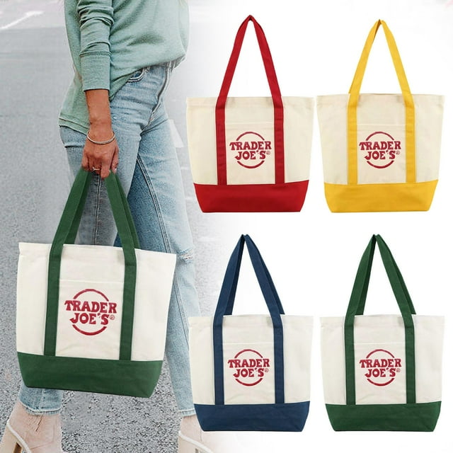 Trader Joes Bag NEW Trader/’s Canvas Tote Bag Set Of A Bag HAND READY TO Trader Large Tote Bag Cotton Canvas Embroidered Bag