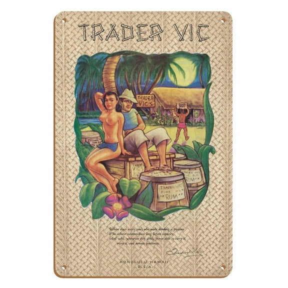 Trader Vic’s Restaurant Menu - Honolulu Hawaii - Vintage Menu Cover c.1949 - 8 x 12 inch Vintage Wood Art Sign