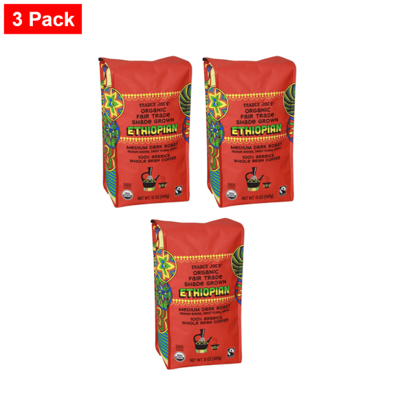 Trader joe's Organic Fair Trade Shade Grown Ethiopian Coffee 13 Oz - 3 Pack