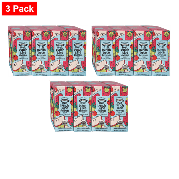 Trader joe's Organic Fruit Punch Juice Beverage 6.75 Fl Oz - 3 Pack