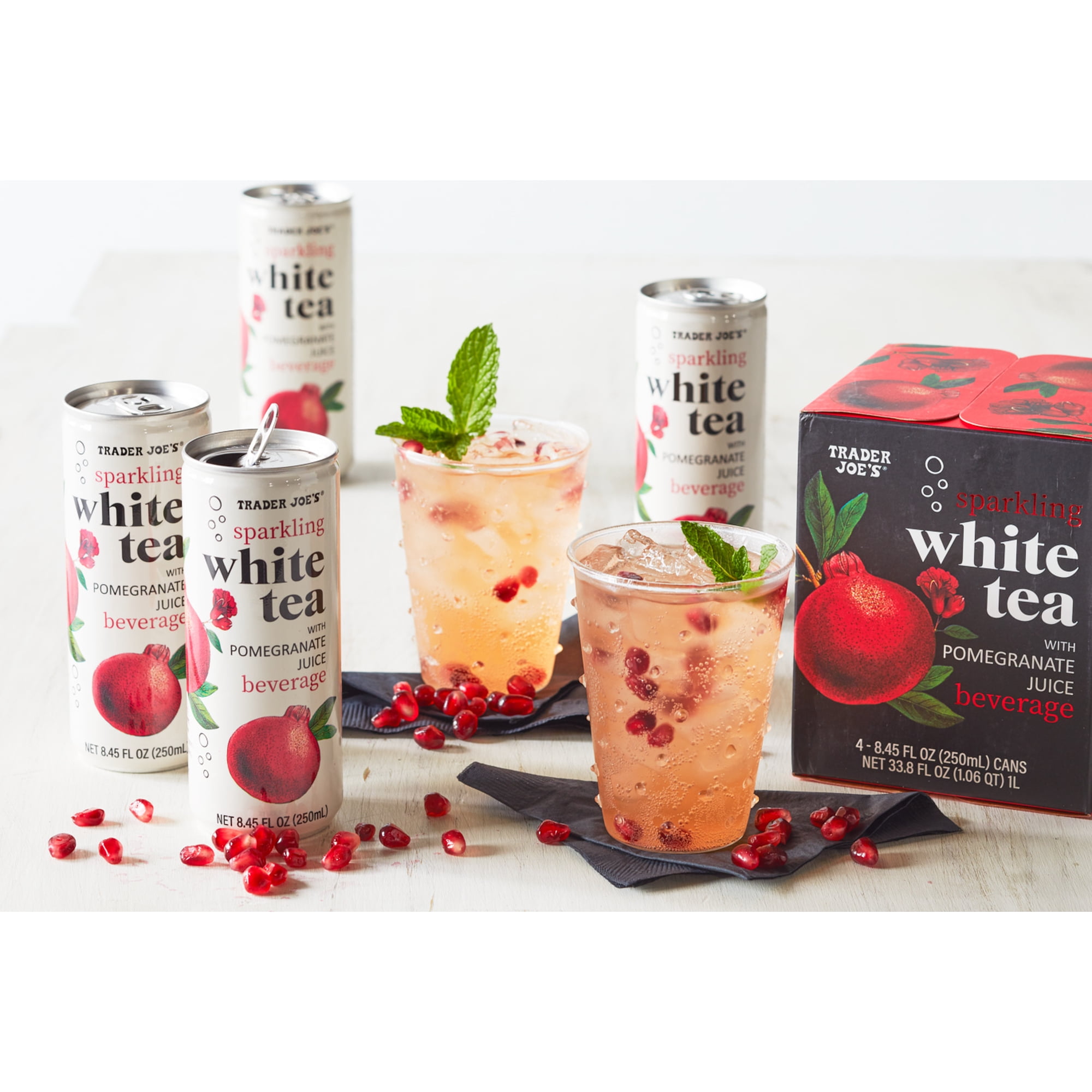 Trader joe's Sparkling White Tea with Pomegranate Juice 8.45 Fl Oz - 1 Pack