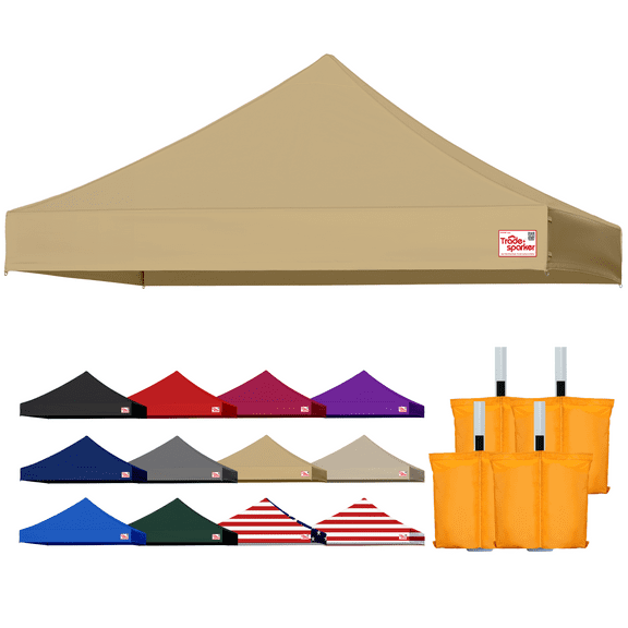 Tradesparker 10x10 Commercial Pop Up Canopy Replacement Top-Windproof D-Rings+Banner Grommets+Loop Pile Wall System,Ez Canopy Cover ONLY-Frame/Side Walls NOT Included(Khaki)