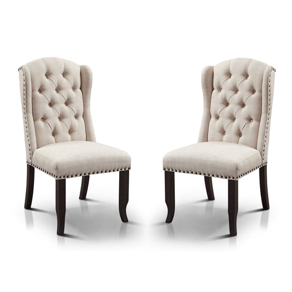 Tradi Fabric Tufted Wingback Side Chairs, Set of 2, Beige