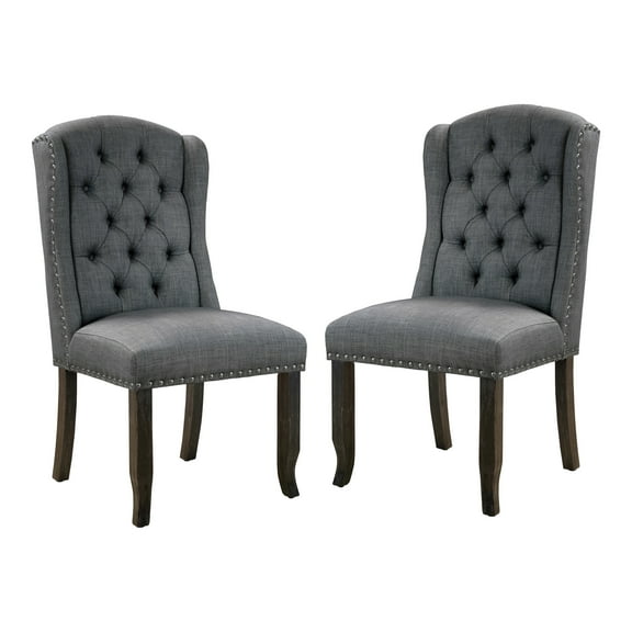 Tradi Fabric Tufted Wingback Side Chairs, Set of 2, Gray