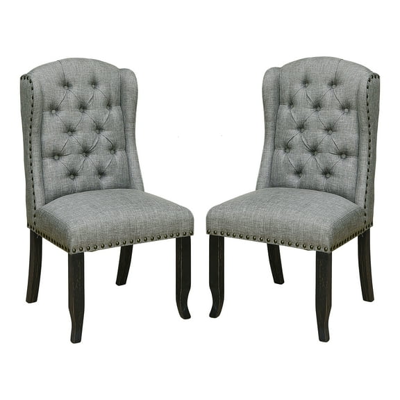 Tradi Fabric Tufted Wingback Side Chairs, Set of 2, Light Gray