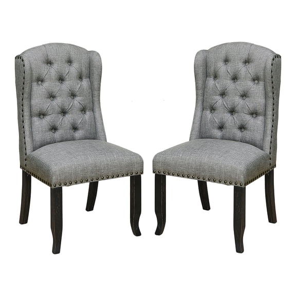 Tradi Fabric Tufted Wingback Side Chairs, Set of 2, Light Gray