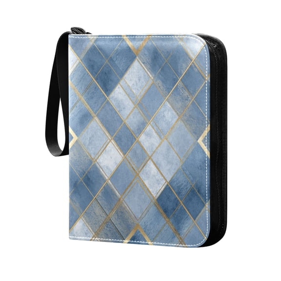 Trading Card Binder 400 Capacity PU Leather Zippered Collection Card Album for Sports Game Cards Blue Plaid Pattern