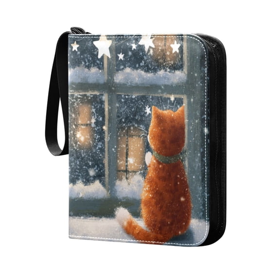 Trading Card Binder 400 Capacity PU Leather Zippered Collection Card Album for Sports Game Cards Cat by The Window