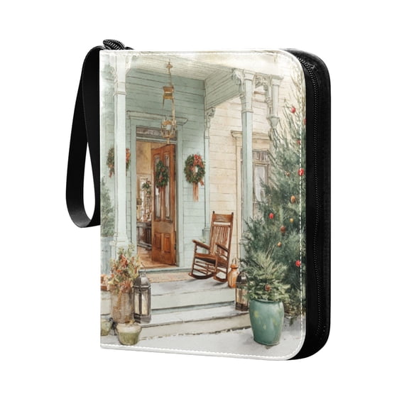 Trading Card Binder 400 Capacity PU Leather Zippered Collection Card Album for Sports Game Cards Charming Christmas Doorway