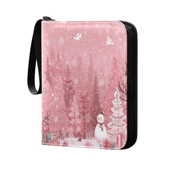 Trading Card Binder 400 Capacity PU Leather Zippered Collection Card Album for Sports Game Cards Christmas Forest with Snowmen
