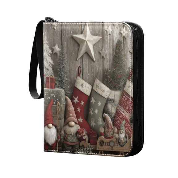 Trading Card Binder 400 Capacity PU Leather Zippered Collection Card Album for Sports Game Cards Christmas Stocking Patterns