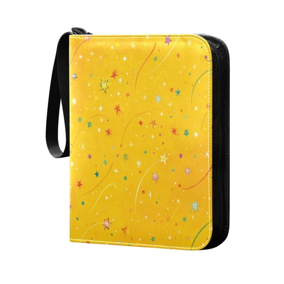 Trading Card Binder 400 Capacity PU Leather Zippered Collection Card Album for Sports Game Cards Confetti and Stars Scattered