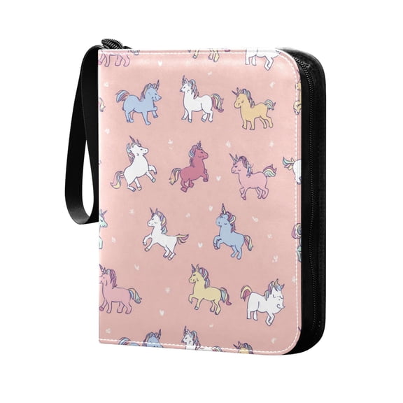 Trading Card Binder 400 Capacity PU Leather Zippered Collection Card Album for Sports Game Cards Cute Various Poses Unicorns