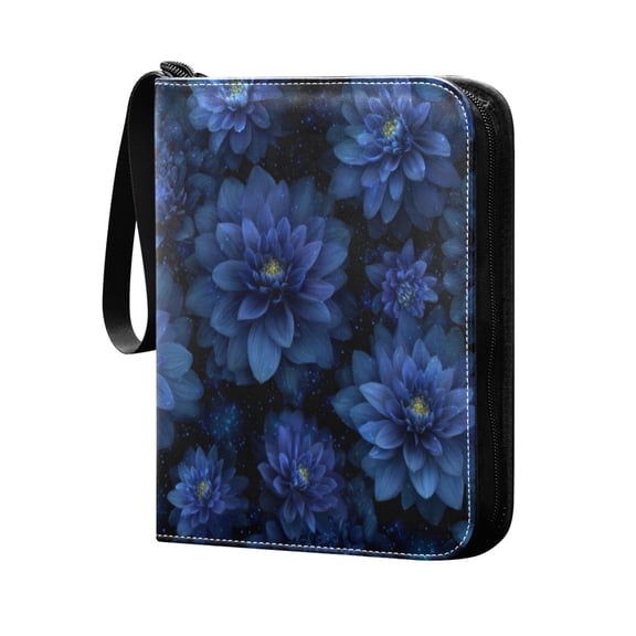 Trading Card Binder 400 Capacity PU Leather Zippered Collection Card Album for Sports Game Cards Deep Blue Flower