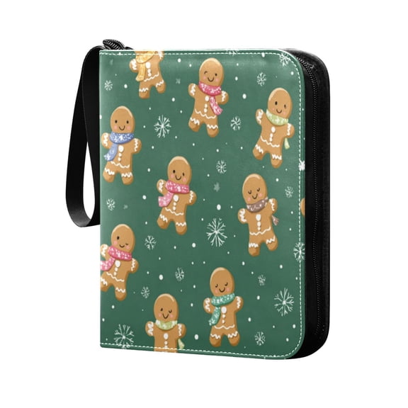 Trading Card Binder 400 Capacity PU Leather Zippered Collection Card Album for Sports Game Cards Gingerbread Christmas Theme Pattern