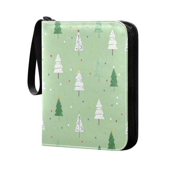 Trading Card Binder 400 Capacity PU Leather Zippered Collection Card Album for Sports Game Cards Green and White Christmas Tree