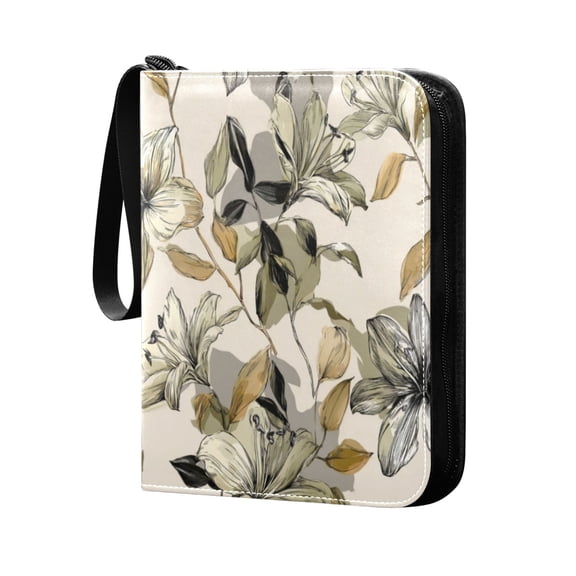 Trading Card Binder 400 Capacity PU Leather Zippered Collection Card Album for Sports Game Cards Lily Motifs Pattern