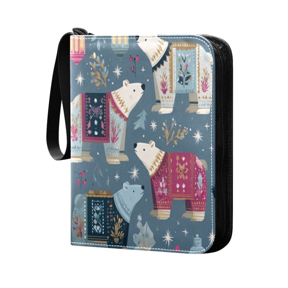 Trading Card Binder 400 Capacity PU Leather Zippered Collection Card Album for Sports Game Cards Polar Bear Pattern