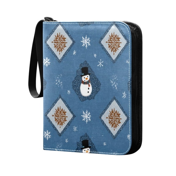 Trading Card Binder 400 Capacity PU Leather Zippered Collection Card Album for Sports Game Cards Snowflakes and Smiling Snowmen