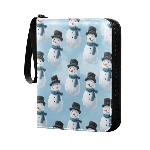 Trading Card Binder 400 Capacity PU Leather Zippered Collection Card Album for Sports Game Cards Snowmen with Black Top Hats