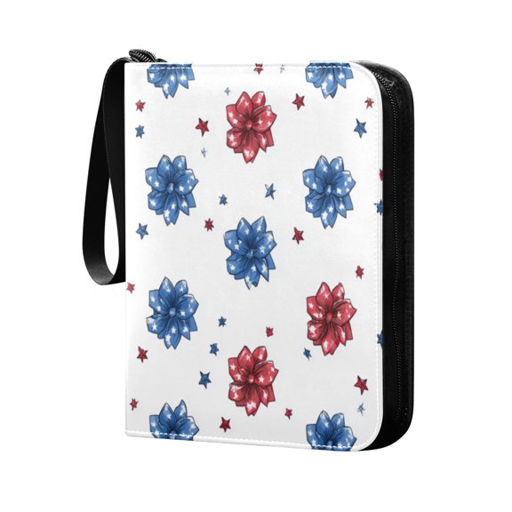 Trading Card Binder 400 Capacity PU Leather Zippered Collection Card Album for Sports Game Cards Stars and Stripes Puttern Flower